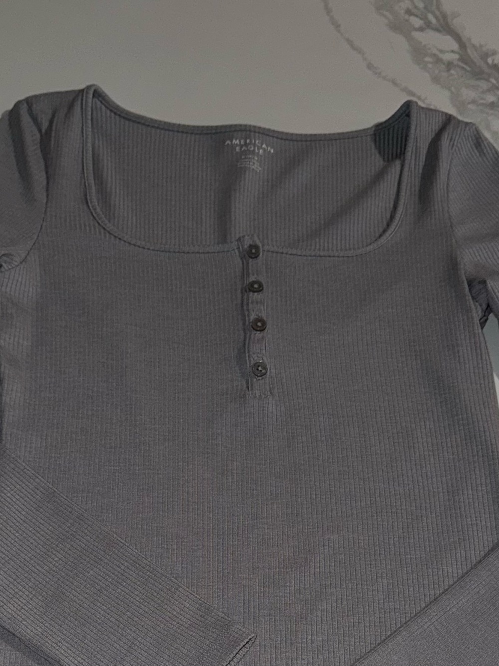 American Eagle Long Sleeve Gray Ribbed Bodysuit - Picture 2 of 4